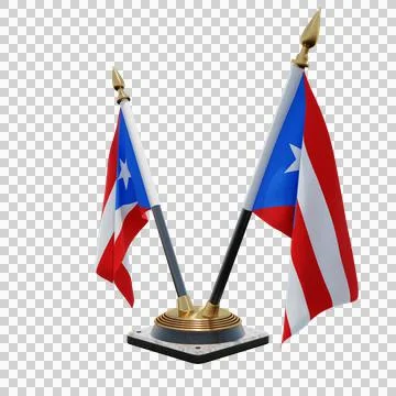 Puerto Rico 3d illustration flag on pole. Wood flagpole 库存插图
