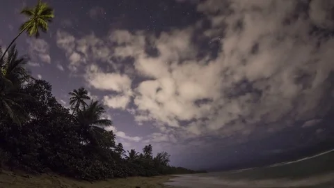 Puerto Rico: Beach at Night with Clouds and Trees Video stock 73126763
