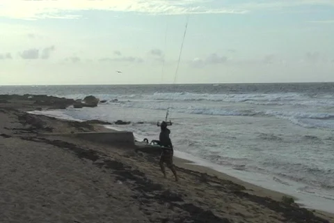 Puerto Rico - Caribbean People Evening Kite Surfing 4 Stock Footage