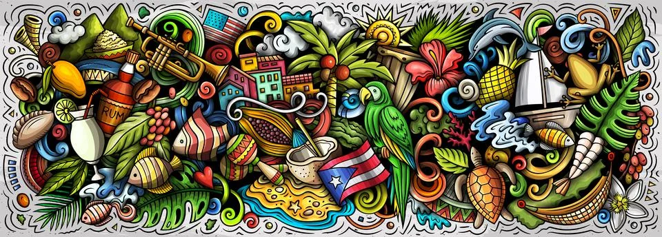 Puerto Rico cartoon doodle vector banner Illustrazione stock