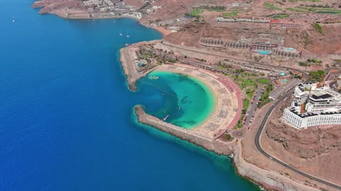 Puerto Rico de Gran Canaria, Canary Islands,Spain: Aerial view of tourist resort Stock Footage 321354341