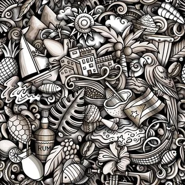 PUERTO RICO doodles seamless pattern. Illustrazione stock