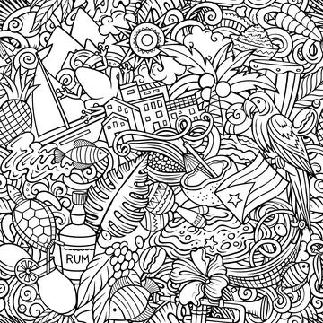 PUERTO RICO doodles seamless pattern. Stock Illustration