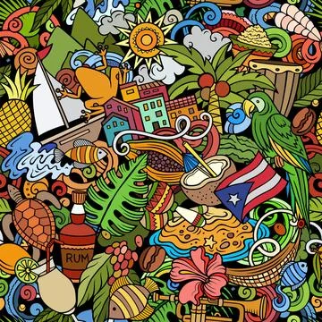 PUERTO RICO doodles seamless pattern. Illustrazione stock