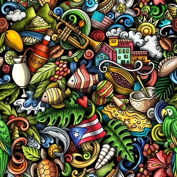 PUERTO RICO doodles seamless pattern. Illustrazione stock