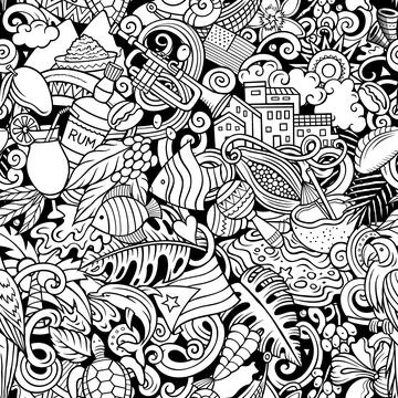 PUERTO RICO doodles seamless pattern. Stock Illustration