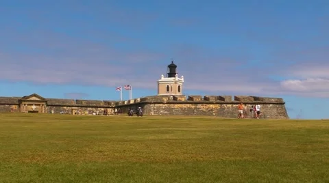 Puerto Rico - El Morro Fortress and people visiting and police Stock Footage