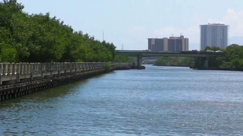 Puerto Rico - Elevated Linear Running Jogging Walking Park on River Side Stock Footage 7901215