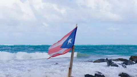 Puerto Rico Flag On A Beach Stock Footage 305123949