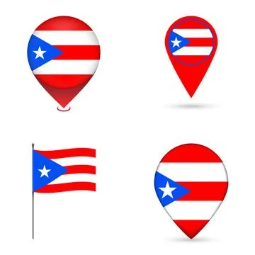 Puerto Rico Flag Map Pin Icons Set Collection. Stock Illustration