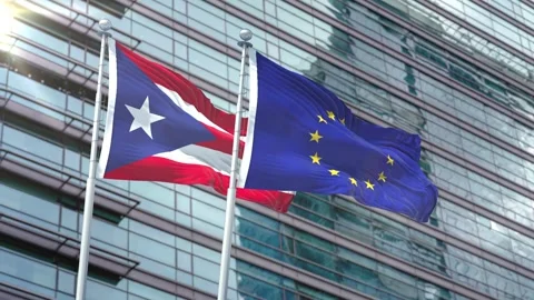 Puerto Rico Flag VS Flag of European Union Stock Footage 343605351