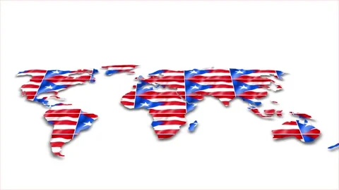 Puerto Rico flag wave 3d earth map animation white background Stockbeeldmateriaal 264301401