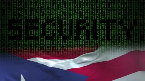 Puerto Rico flag - Waving flag on matrix binary code background Stock Footage 321422498