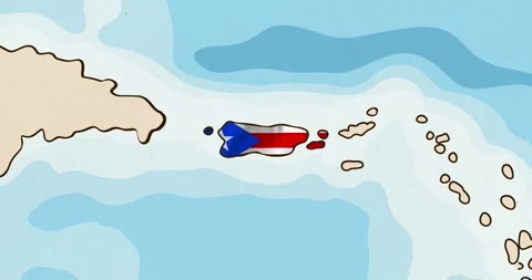 The puerto rico flag waving inside the country on a world map Stock Footage 339033353