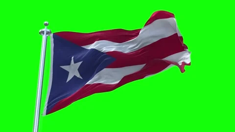 Puerto Rico Flag Waving in Loopable and Textured green screen background Stock Footage 296876156