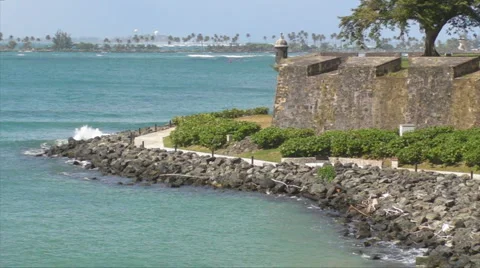 Puerto Rico - HD Guerite and Bay Front Sidewalk Stock Footage
