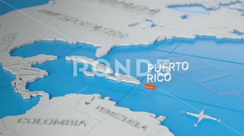 Puerto Rico highlighted on a white simplified 3D world map. Digital 3D render Stock Illustration