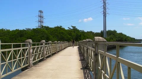 Puerto Rico - Linear Running Jogging Walking Park on River Side 1 Stock Footage 5163735