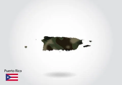 Puerto Rico map with camouflage pattern, Forest - green texture in map. Milit Illustrazione stock