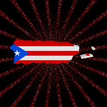 Puerto Rico map flag on red hex code burst illustration Stockillustratie