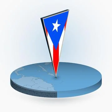 Puerto Rico map in round isometric style with triangular 3D flag of Puerto Ri Stock Illustration
