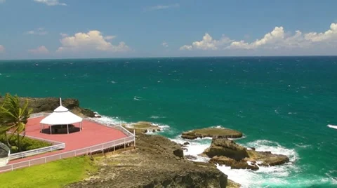 Puerto Rico - Oceanfront observation deck - rocky coast - blue sea Stock Footage 7906304