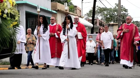 PUERTO RICO - Procession of Good Friday , Vega  Baja Catholic Church 库存影片 237787269