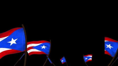 Puerto Rico State Flags Waving Crowd. Realistic 4K 60fps Seamless Loop Stock Footage 338406082
