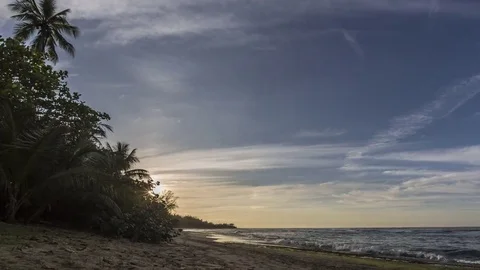 Puerto Rico: Sunset with Beach, Clouds and Trees to Night with Clouds and Stars Stock Footage 73127798