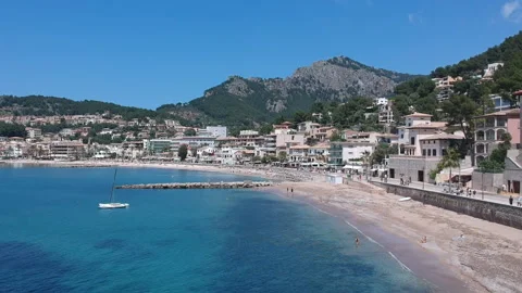 Puerto Soller During summer view of the bay balearic islands option 2 Stock Footage 130651998