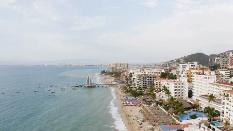 Puerto Vallarta Mexico Beach and Coastline 4k Aerial Drone Forward Stock Footage 102586653