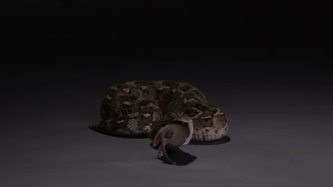 Puff Adder snake eating rat turns to look towards camera - isolated on Stock Footage 269870289