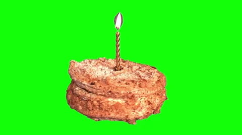 Puff cake Napoleon with lighted candle Stock Footage 48160635