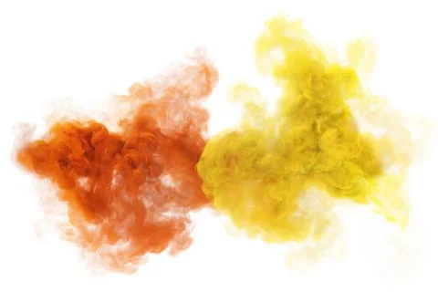 Puff clouds of yellow and red fantasy smoke. 3D magic fog texture Stock Illustration