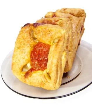 Puff fancy bread with jam Stock Photos