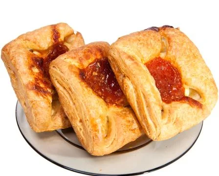 Puff fancy bread with jam Stock Photos