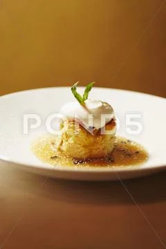 Puff Pastry Dessert with Orange Vanilla Sauce and Vanilla Cream Stock Photos