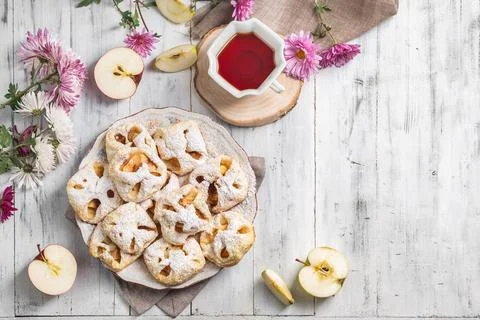 Puff Pastry Envelope Shape Buns Filled with Jam Stock Photos