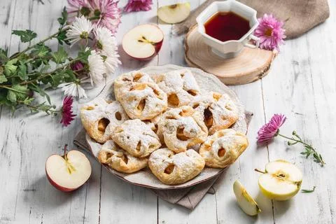 Puff Pastry Envelope Shape Buns Filled with Jam Stock Photos