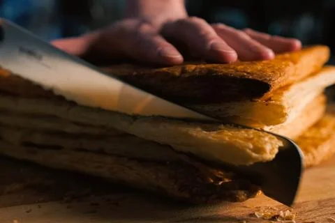 Puff pastry layers of future puff pastry pie Stock Photos
