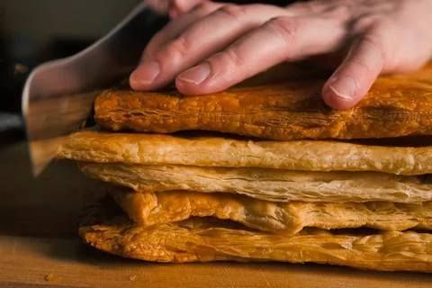 Puff pastry layers of future puff pastry pie Stock Photos