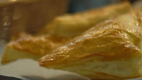 Puff pastry pies close up 스톡 동영상 86065800