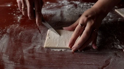 Puff pastry preparation for baking Stock Footage 120884300