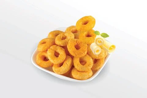 Puffed corn rings, cereal ring, Pile of crispy Corn Puff, chips, Snack Food ( Stock Photos