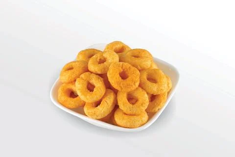 Puffed corn rings, cereal ring, Pile of crispy Corn Puff, chips, Snack Food ( Stock Photos