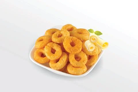 Puffed corn rings, cereal ring, Pile of crispy Corn Puff, chips, Snack Food ( Stock-Fotos