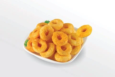 Puffed corn rings, cereal ring, Pile of crispy Corn Puff, chips, Snack Food ( Stock Photos