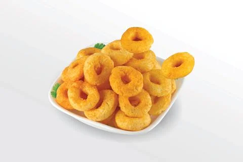 Puffed corn rings, cereal ring, Pile of crispy Corn Puff, chips, Snack Food ( Stock Photos