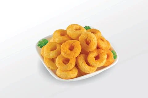 Puffed corn rings, cereal ring, Pile of crispy Corn Puff, chips, Snack Food ( Stock Photos
