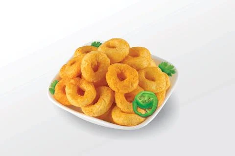 Puffed corn rings, cereal ring, Pile of crispy Corn Puff, chips, Snack Food ( Stock Photos